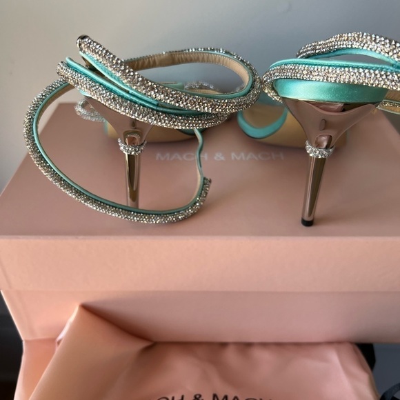 MACH & MACH Double Crystal Bow Square Toe Sandal Mint - Picture 13 of 14